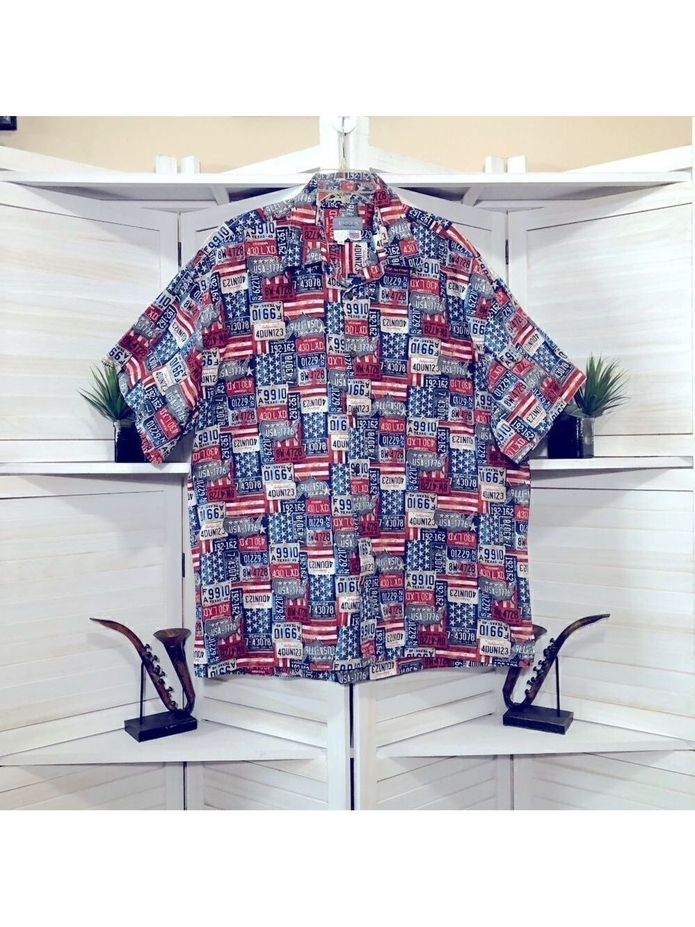 Vintage rare 90s shirt USA license plates red white blue collector's item sz 3X